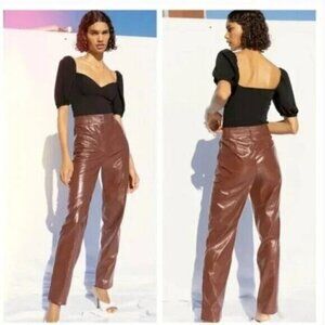 Aritzia Wilfred Faux Glossy Vinyl Leather Funk Pant in Rustique Size 2